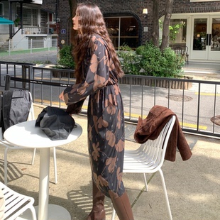 新款 春季 轻熟优雅复古印花连衣裙女长裙 代购 现货partysu韩国正品