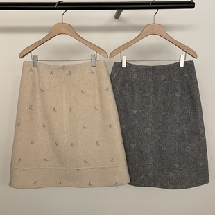 2025毛呢刺绣半身裙女冬A字短裙百搭半身裙 代购 BOLD A韩国正品
