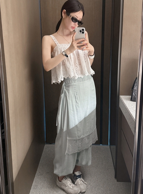 Partysu正品 韩国代购 甜美减龄设计感蕾丝花边片式裙叠穿休闲裤