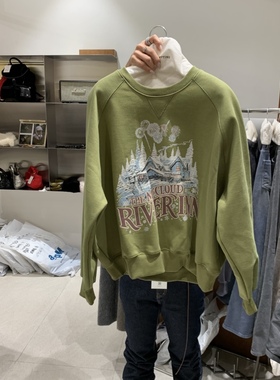 TEMPTING韩国正品代购加绒卫衣女冬季新款圆领印花长袖套头衫