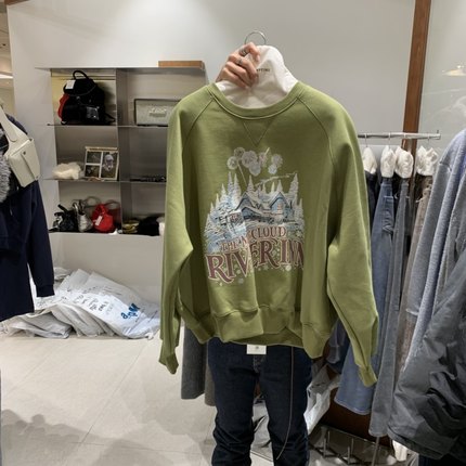 TEMPTING韩国正品代购加绒卫衣女冬季新款圆领印花长袖套头衫