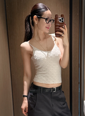 Partysu正品 韩国代购2025秋 简约不简单弹力修身花纹款吊带背心