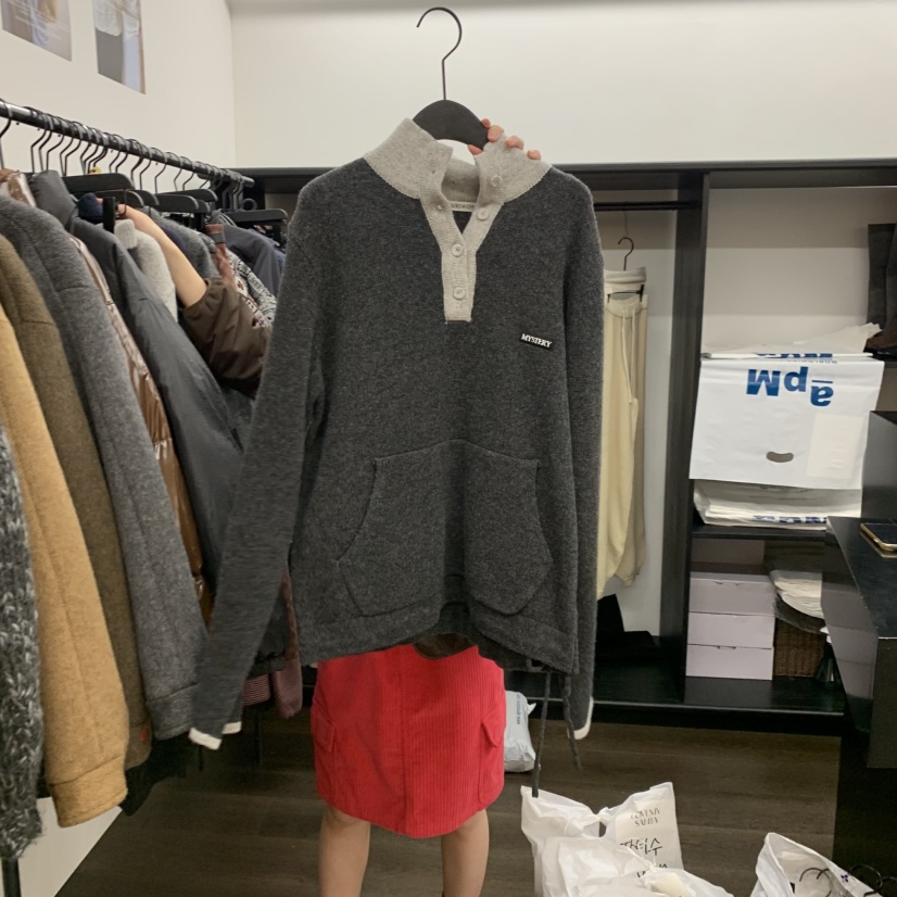 UNANSWERED-MYSTERY韩国正品代购慵懒风半拉链立领毛衣女百搭上衣