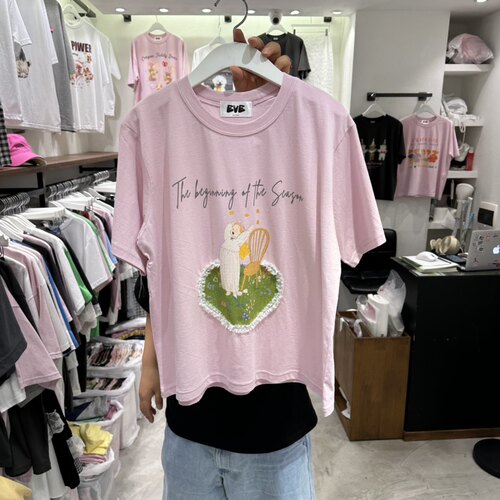 韩国正品代购 EVE夏季新款软萌治愈插画印花气质百搭减龄休闲T恤