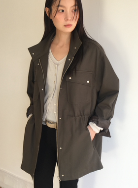 韩国正品代购春季新款复古简约风立领中长款风衣女宽松显瘦外套