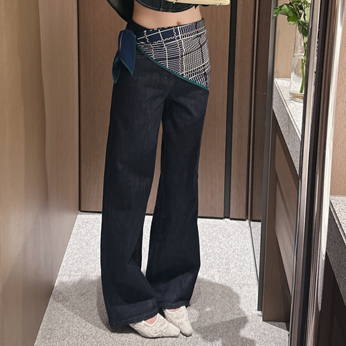Partysu韩国正品代购 春季新复古牛仔裤女阔腿裤显瘦长裤