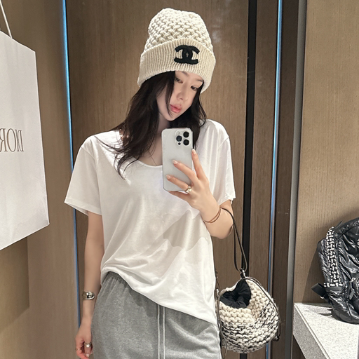 partysu韩国正品代购2025韩系白色短袖T恤女宽松休闲慵懒风简约