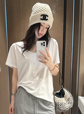 partysu韩国正品代购2025韩系白色短袖T恤女宽松休闲慵懒风简约