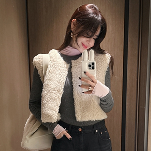 partysu韩国正品代购2025慵懒风马甲女宽松毛绒坎肩外套冬季保暖