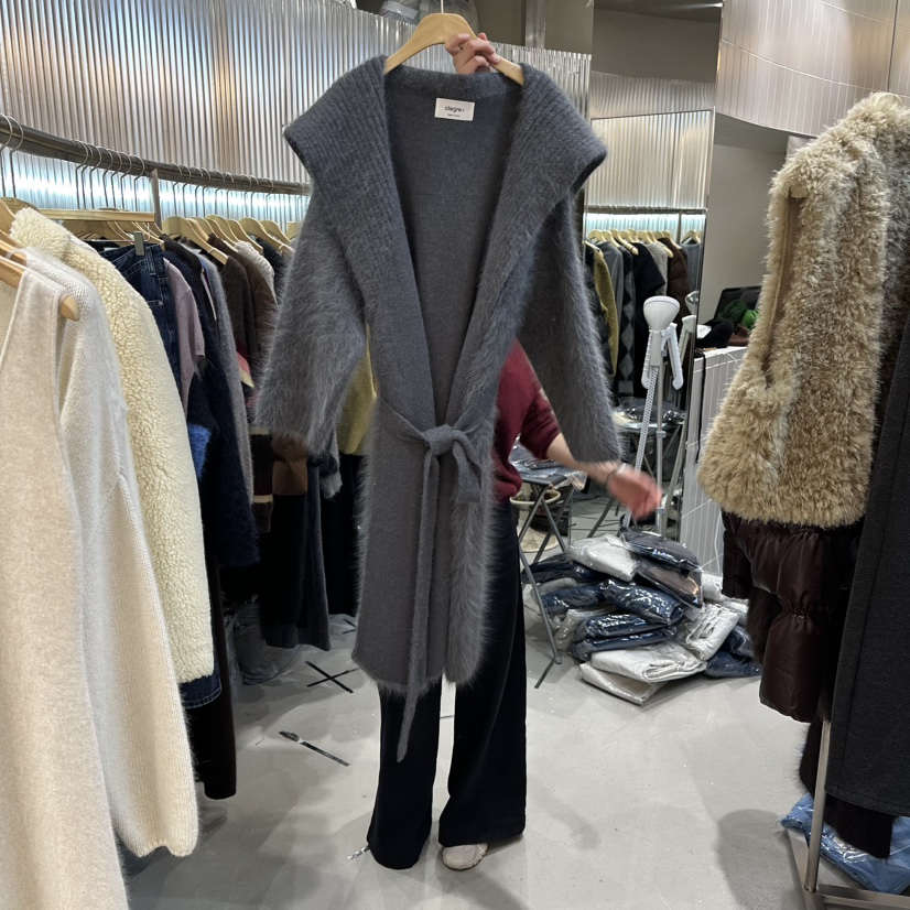 ALEGRE韩国正品代购2025翻领毛呢大衣女中长款系带收腰外套