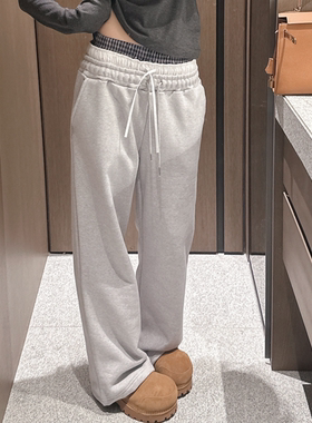 加绒partysu韩国正品代购2025极简风抽绳阔腿裤女垂感百搭休闲裤
