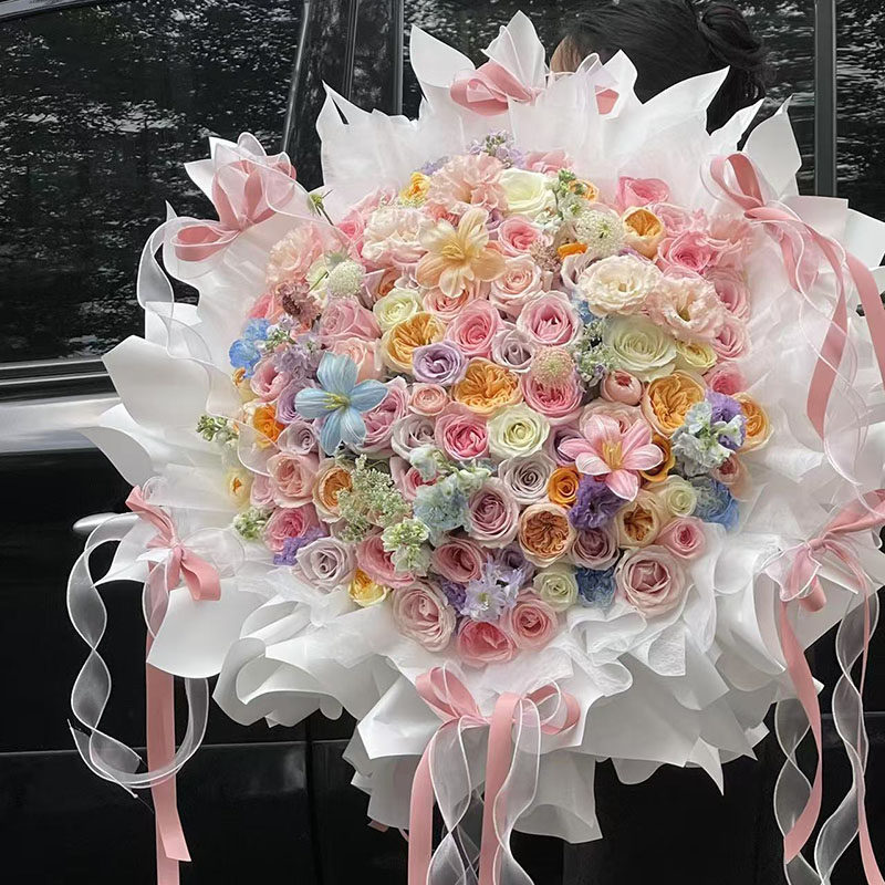 【小时达】99朵多巴胺玫瑰生日大花束鲜花速递同城送女友深圳上海