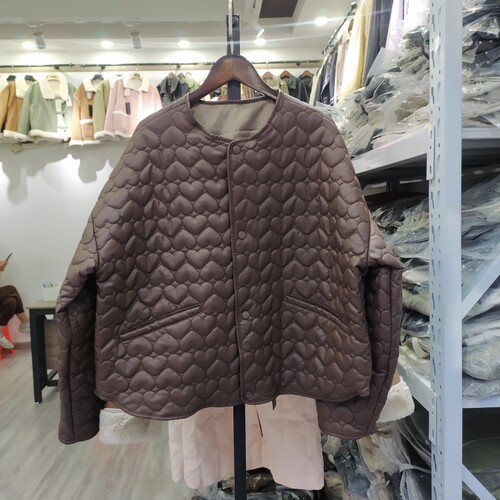 大码女装加厚皮衣棉服秋冬季轻薄心形圆领夹克加肥加大宽松外套女