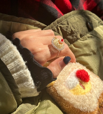 串珠布丁戒指 昭和布丁原创生日礼物可爱甜品蛋糕默认尺寸5.5左右