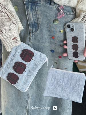 [清仓特价] No!why shop·歪店“蕾丝苹果”牛仔收纳包化妆包卡包