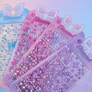 3d蝴蝶结爱心水晶钻石宝石贴画女孩装扮浮雕贴纸节日表演装饰粘贴