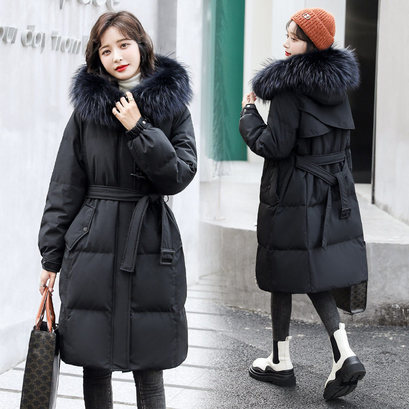 羽绒服女2025冬季新款大毛领收腰修身显瘦白鸭绒腰带加厚保暖外套