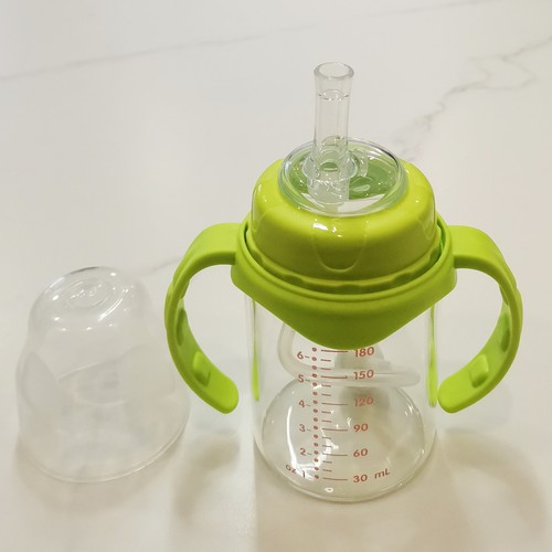 宽口径玻璃吸管杯180/240ml婴幼儿宝宝学饮奶瓶带手柄重力球吸管