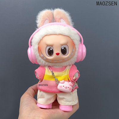 新款labubu娃衣17cm搪胶盲盒3.0衣服T恤工装裤耳机套装拉布布衣服