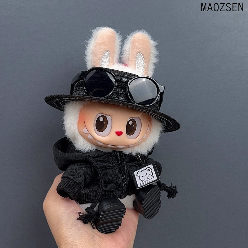 新品17cm一二三代站姿坐姿布布娃衣黑熊先生卫衣帽子套装玩偶墨镜