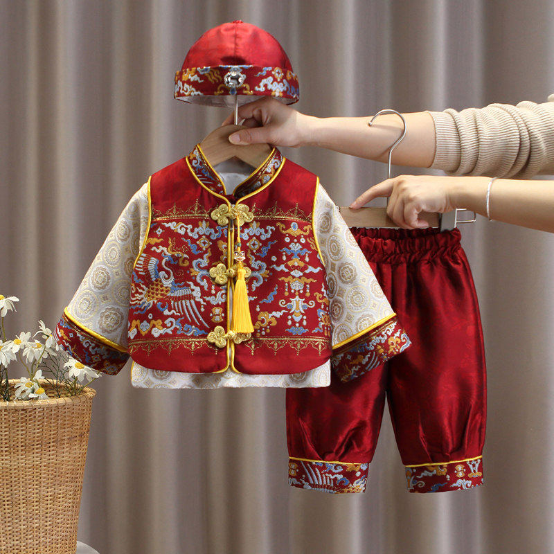 男童礼服周岁服2026新款春秋季婴儿女宝宝生日抓阄套装唐装中国风