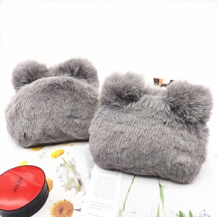 日系秋冬可爱毛绒化妆包猫耳便携小号手拿包气垫口红收纳包零钱包