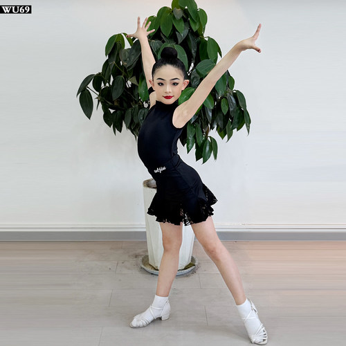 舞陆玖女童拉丁高领无袖练功服