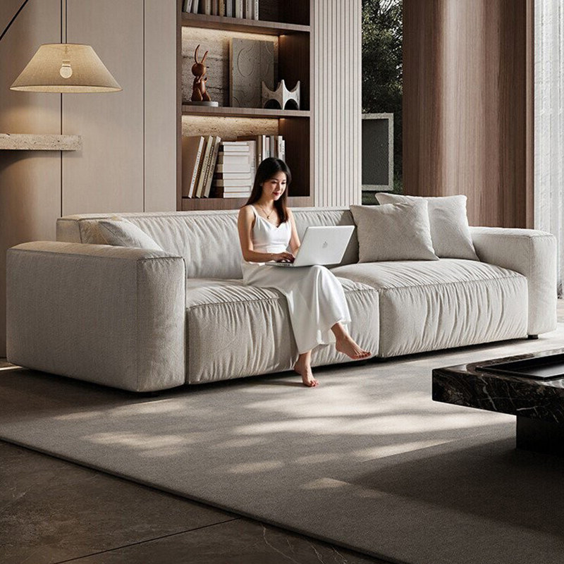 Truelog慵懒风可全拆洗亚麻布艺沙发豆腐块客厅直排小户型沙发