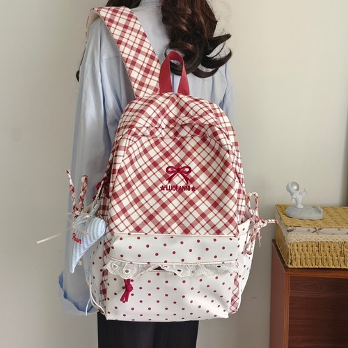 双肩包女简约小众格子设计感中大学生书包电脑包通勤旅行出游背包