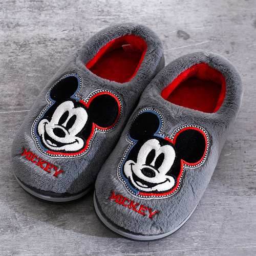 迪士尼保暖卡通冬季男女童棉拖鞋