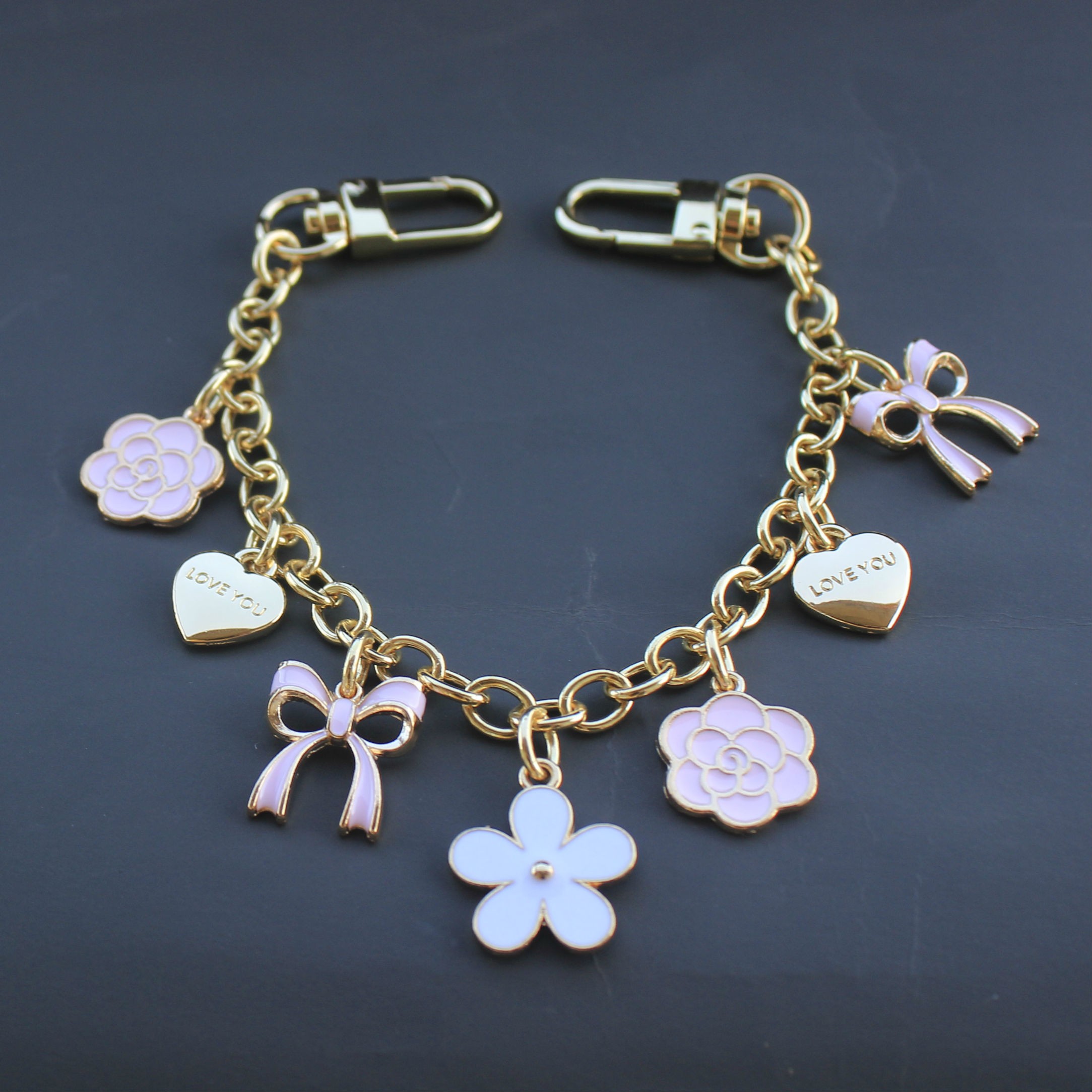 包包饰品挂链装饰链条挂件花朵蝴蝶结爱心金属包饰两头扣链子挂饰