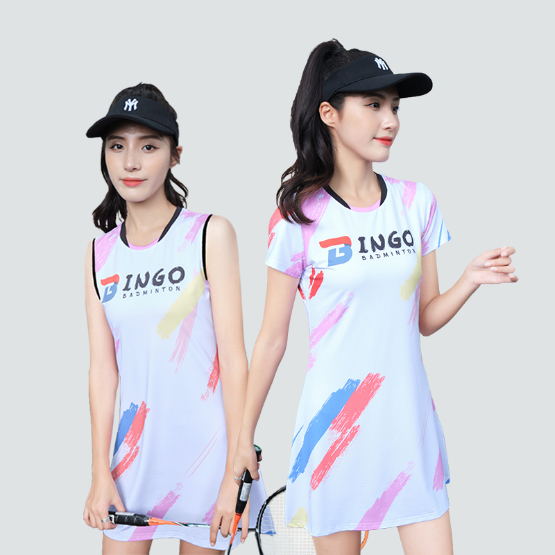 羽毛球服连衣裙女速干运动透气短袖网球乒乓团购定制比赛无袖套装