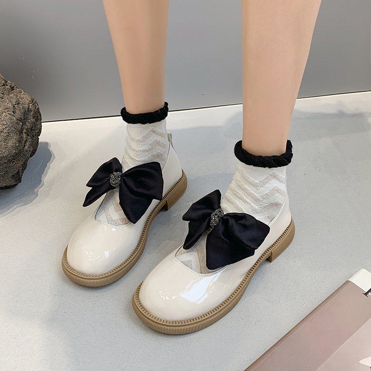 圆头玛丽珍鞋日系jk蝴蝶结2022年新款小皮鞋女春秋复古英伦风单鞋