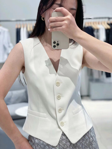 Th同款女装 质感纹理条纹三醋酯混纺西装马甲 O0509102