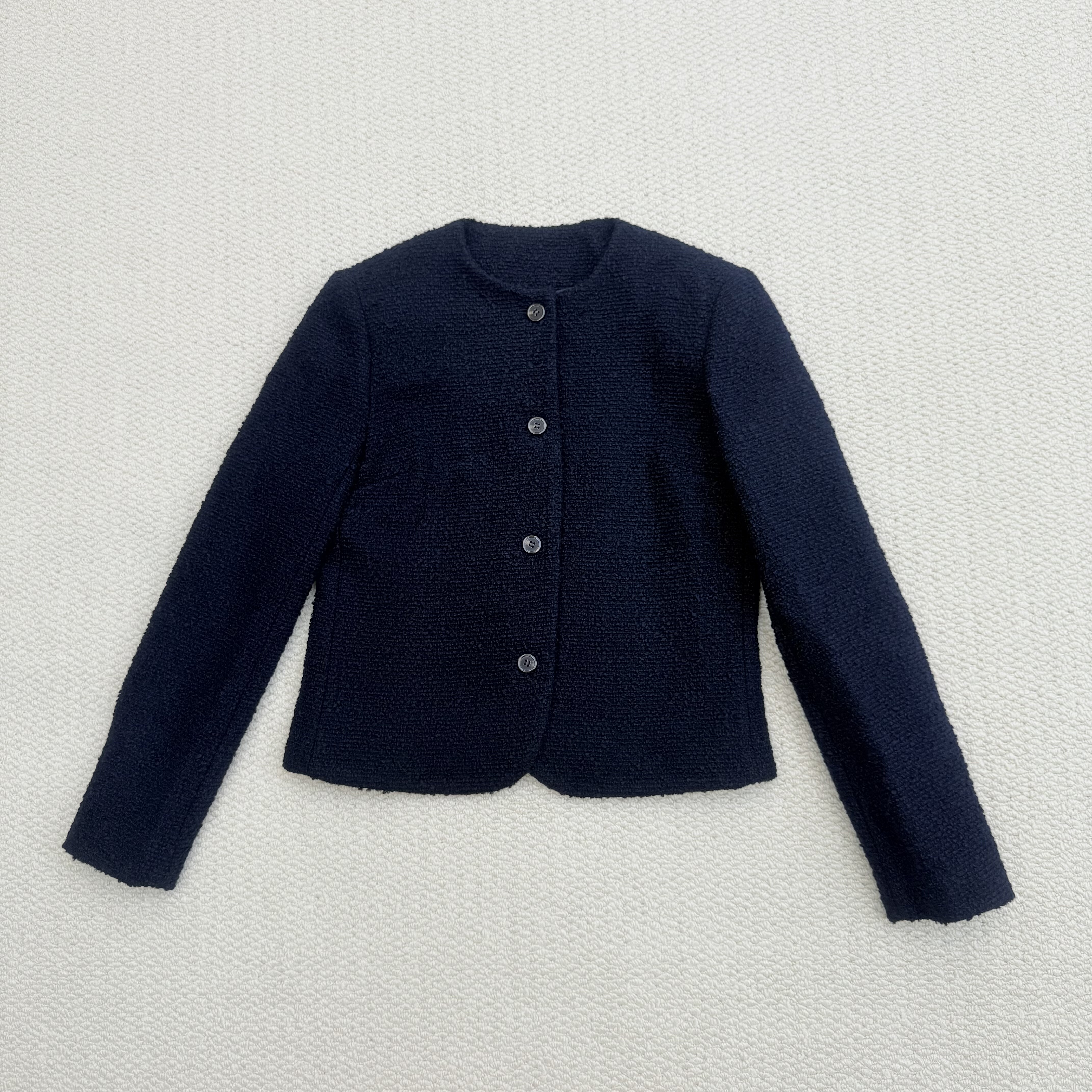 秋冬新品小香风棉毛混纺圆领修身粗花呢夹克外套P0904101