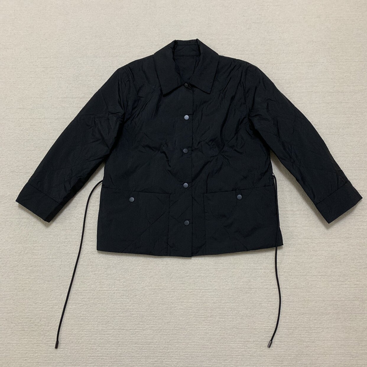 秋冬新款轻薄白鸭绒羽绒服系带短款九分袖宽松羽绒外套 L0107117