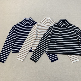 TH秋冬新款条纹高领宽松短款羊绒混纺百搭亲肤舒适针织衫N0714712