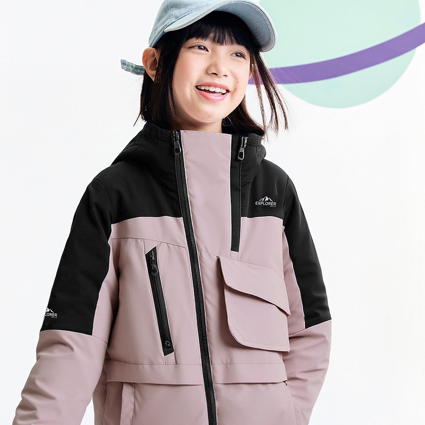 安奈儿男童女童2025冬新款工装风夹棉加厚外套蓄热加绒中长款棉衣