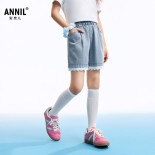 女童蕾丝花边牛仔短裤 儿童休闲甜美软弹热裤 2026夏新款 安奈儿童装