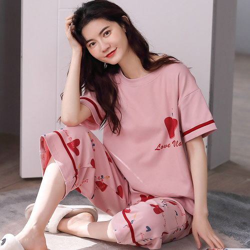 睡衣女夏休闲短袖全棉七分裤