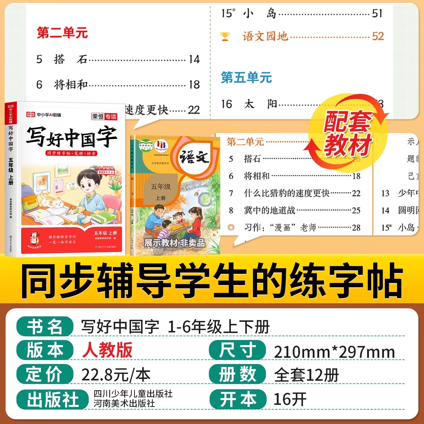 荣恒写好中国字小学语文同步练字帖一年级二三年级上册四五六年级上册人教版小学生专用练字帖同步字帖写字课控笔临摹正楷书下册