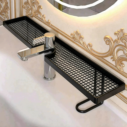 Vertical Faucet Storage Rack for Bathroom Sink, Toilet Washbasin, No-Drill Washstand Organizer