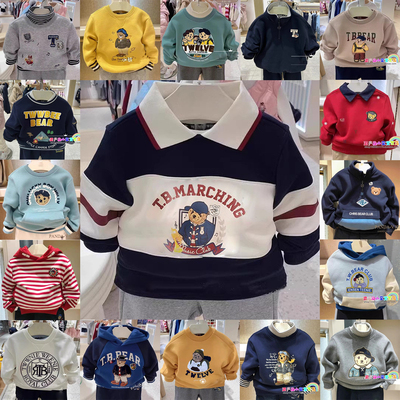 2025秋冬新款男童小熊休闲加绒翻领拼接卫衣儿童加厚百搭上衣