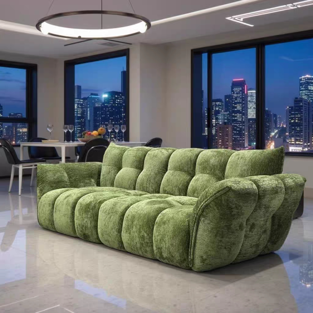 法式奶油风简约现代小户型客厅设计师轻奢布艺羊羔绒百合花瓣沙发