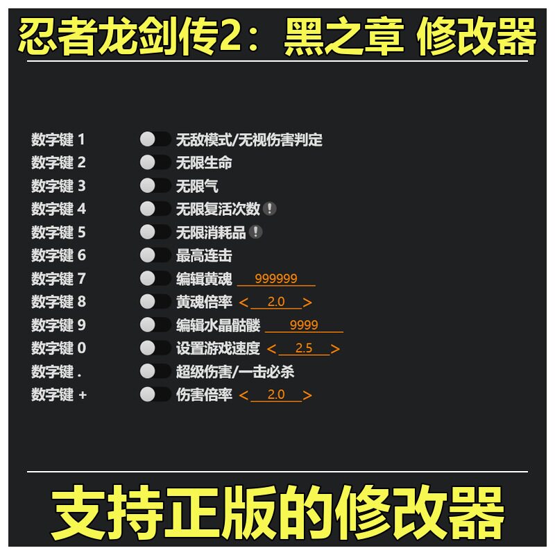 非游戏 支持正版 忍者龙剑传2 黑之章 修改器 可包更新