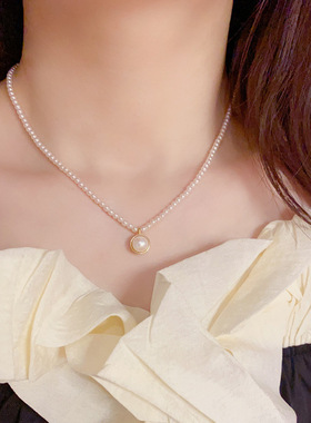 金属圆环马贝珠吊坠锁骨链