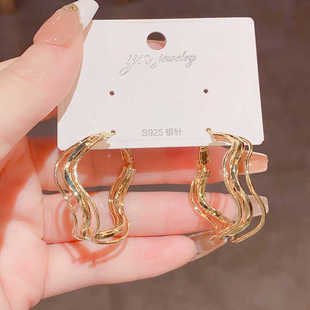 欧美金属扭曲波浪耳环韩国气质个性 设计感小众高级冷淡风网红耳饰