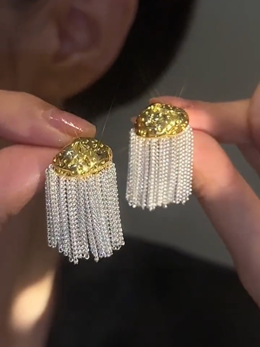 怡糯个性金属块流苏耳钉女