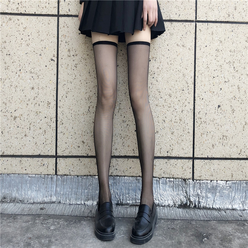 黑丝袜女超薄款全透明过膝袜子长筒黑色ins潮性感白丝日系可爱JK
