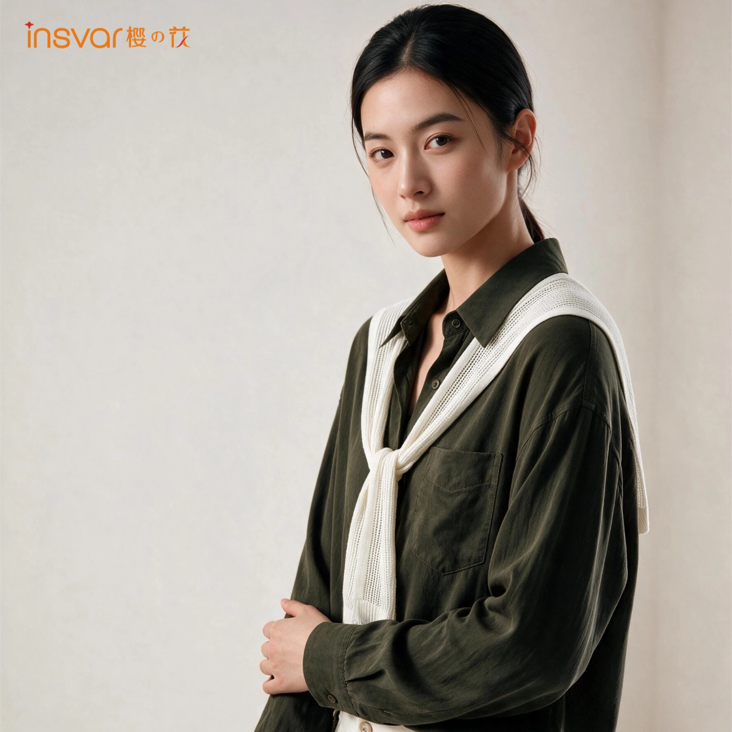 INSVAR军绿色文艺宽松衬衫套装